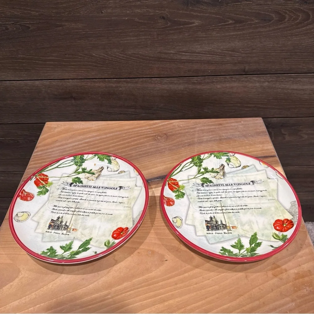 Williams Sonoma Ceramic Recipe Salad Plates with Red Rims  (Set of 6)